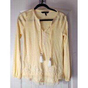 WHITE HOUSE BLACK MARKET WHBM Tasseled Embroidered Boho Long Sleeve Top Wom XXS